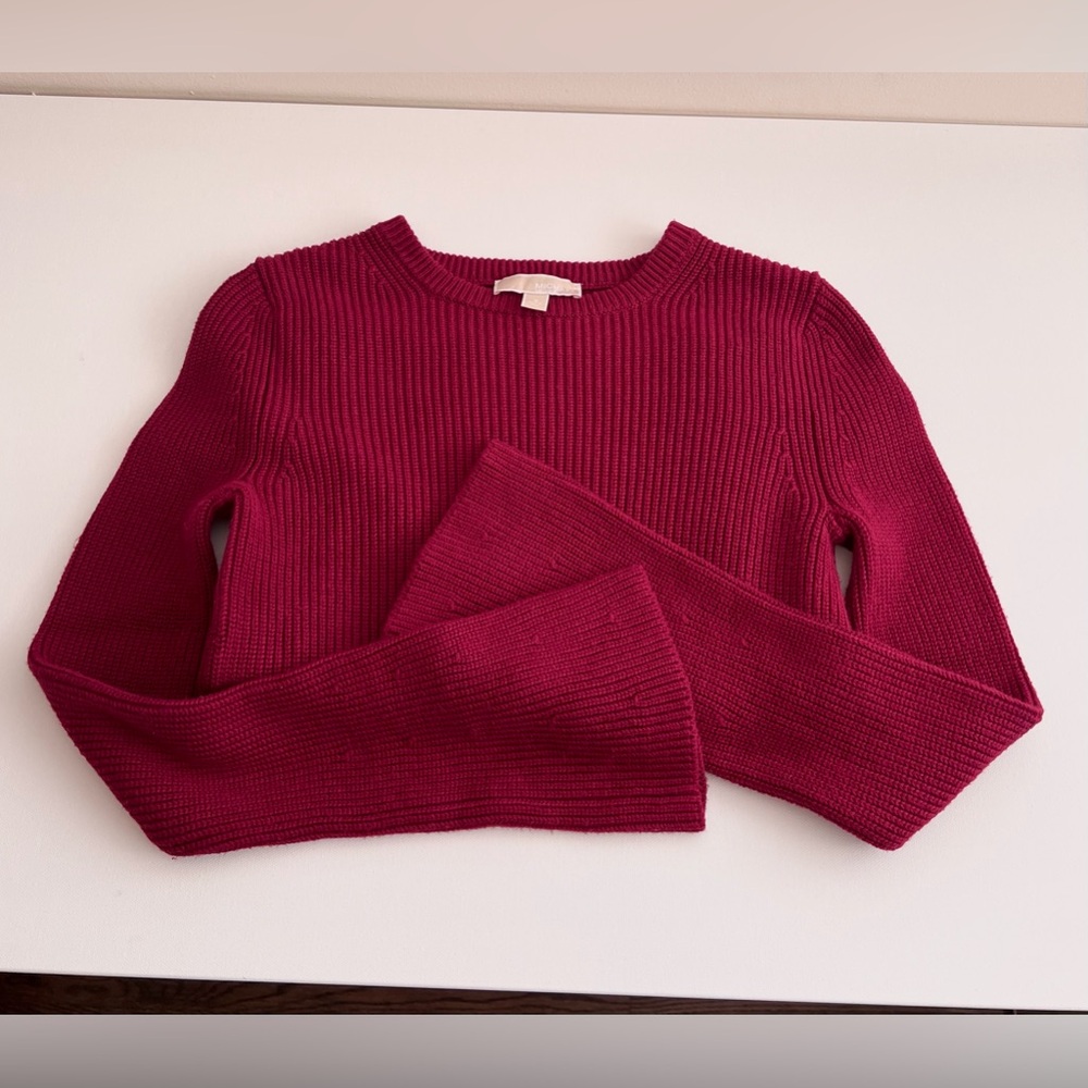 Michael Kors Burgundy Bell-Sleeve Knit Sweater, size S